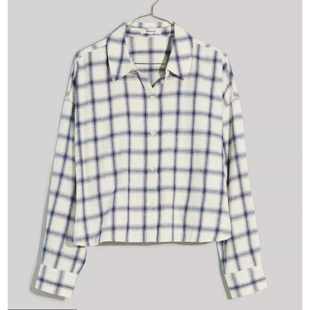 Madewell Womens Flannel Hartfield Crop Shirt Windowpane - Size XXS - Picture 1 of 7